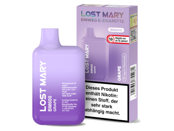 Lost Mary - BM600 Einweg E-Zigarette - Grape 20mg/ml